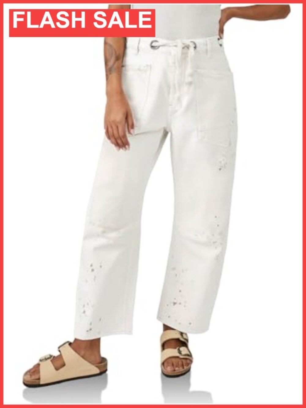 Cicy Bell Barrel Leg Horseshoe Jeans High Rise Drawstring Denim